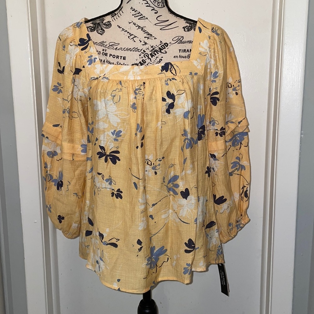 ZAC &RACHEL YELLOW square neck, 3/4 sleeve, loose fit topSz Small NWT